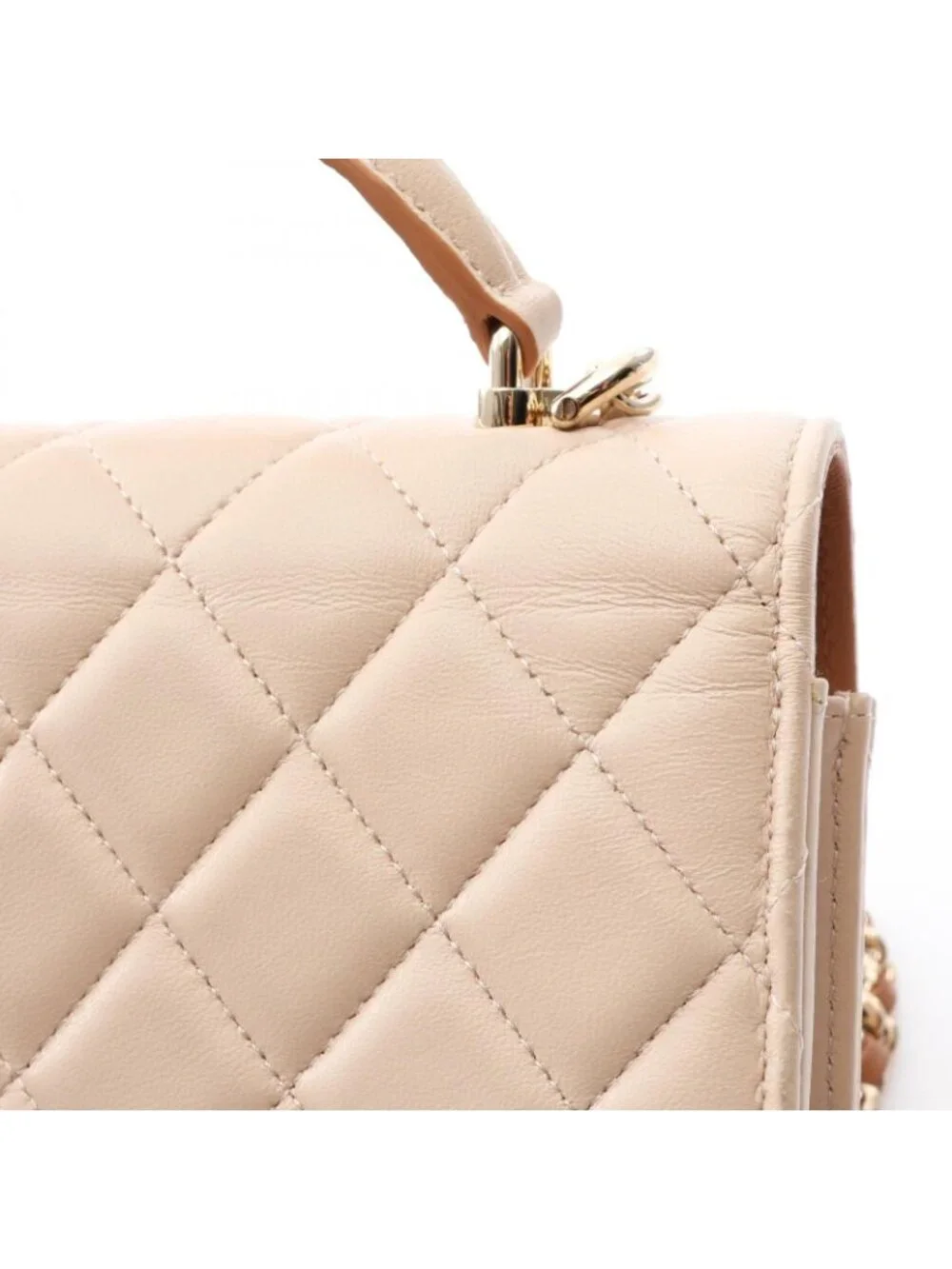 Chanel Shoulder Bag Quilted Beige Lambskin Phone Case Chain Wallet